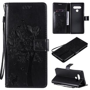 For LG Stylo 6 Tree & Cat Embossed Pattern Horizontal Flip Leather Case with Holder & Card Slots & Wallet & Lanyard(Black)