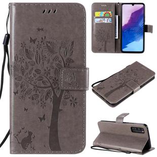 For Huawei Enjoy Z 5G Tree & Cat Embossed Pattern Horizontal Flip Leather Case with Holder & Card Slots & Wallet & Lanyard(Gray)