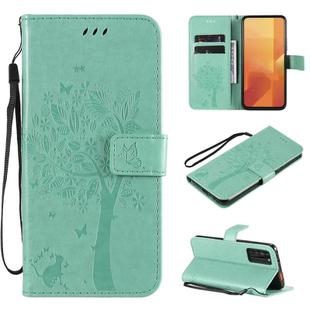 For Huawei Honor X10 5G Tree & Cat Embossed Pattern Horizontal Flip Leather Case with Holder & Card Slots & Wallet & Lanyard(Green)