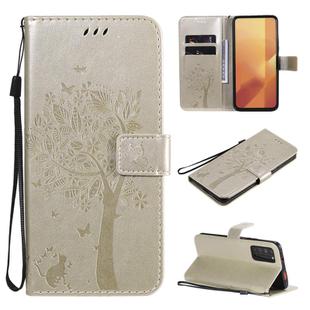 For Huawei Honor X10 5G Tree & Cat Embossed Pattern Horizontal Flip Leather Case with Holder & Card Slots & Wallet & Lanyard(Gold)