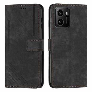 For HMD Pulse Pro Skin Feel Stripe Pattern Leather Phone Case with Long Lanyard(Black)