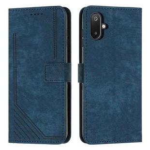 For Samsung Galaxy F06 5G / M06 5G Skin Feel Stripe Pattern Leather Phone Case with Long Lanyard(Blue)