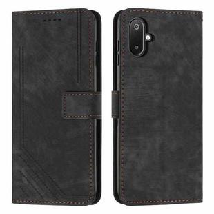 For Samsung Galaxy F06 5G / M06 5G Skin Feel Stripe Pattern Leather Phone Case with Long Lanyard(Black)