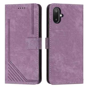 For Samsung Galaxy F06 5G / M06 5G Skin Feel Stripe Pattern Leather Phone Case with Long Lanyard(Purple)