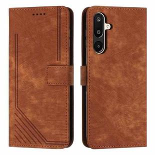 For Samsung Galaxy F16 5G / M16 5G Skin Feel Stripe Pattern Leather Phone Case with Long Lanyard(Brown)
