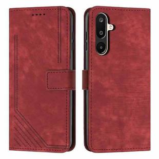 For Samsung Galaxy F16 5G / M16 5G Skin Feel Stripe Pattern Leather Phone Case with Long Lanyard(Red)