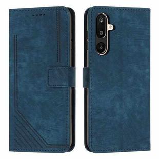 For Samsung Galaxy F16 5G / M16 5G Skin Feel Stripe Pattern Leather Phone Case with Long Lanyard(Blue)
