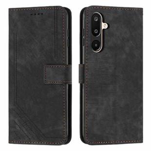 For Samsung Galaxy F16 5G / M16 5G Skin Feel Stripe Pattern Leather Phone Case with Long Lanyard(Black)