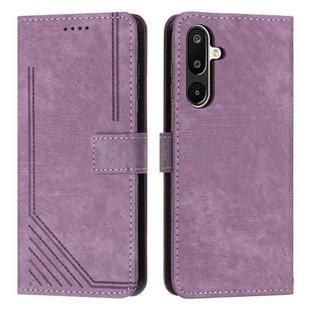 For Samsung Galaxy F16 5G / M16 5G Skin Feel Stripe Pattern Leather Phone Case with Long Lanyard(Purple)