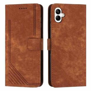 For Samsung Galaxy A07 4G Skin Feel Stripe Pattern Leather Phone Case with Lanyard(Brown)