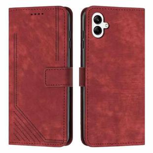 For Samsung Galaxy A07 4G Skin Feel Stripe Pattern Leather Phone Case with Lanyard(Red)