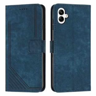 For Samsung Galaxy A07 4G Skin Feel Stripe Pattern Leather Phone Case with Lanyard(Blue)