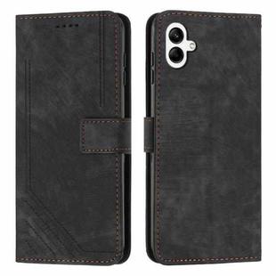 For Samsung Galaxy A07 4G Skin Feel Stripe Pattern Leather Phone Case with Lanyard(Black)