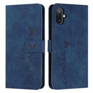 For Samsung Galaxy F06 5G / M06 5G Skin Feel Heart Embossed Leather Phone Case with Long Lanyard(Blue)