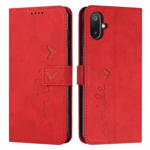 For Samsung Galaxy F06 5G / M06 5G Skin Feel Heart Embossed Leather Phone Case with Long Lanyard(Red)