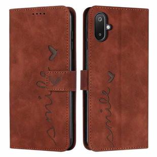 For Samsung Galaxy F06 5G / M06 5G Skin Feel Heart Embossed Leather Phone Case with Long Lanyard(Brown)
