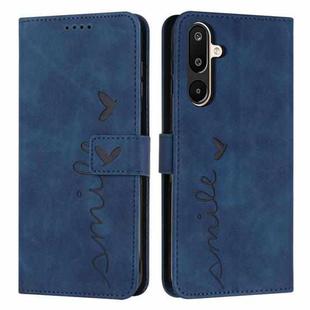 For Samsung Galaxy F16 5G / M16 5G Skin Feel Heart Embossed Leather Phone Case with Long Lanyard(Blue)