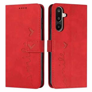 For Samsung Galaxy F16 5G / M16 5G Skin Feel Heart Embossed Leather Phone Case with Long Lanyard(Red)