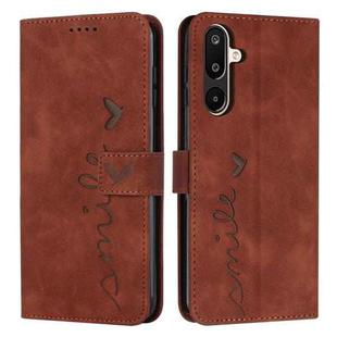 For Samsung Galaxy F16 5G / M16 5G Skin Feel Heart Embossed Leather Phone Case with Long Lanyard(Brown)