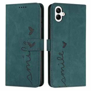For Samsung Galaxy A07 4G Skin Feel Heart Embossed Leather Phone Case with Long Lanyard(Green)