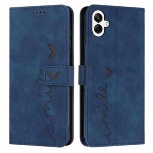 For Samsung Galaxy A07 4G Skin Feel Heart Embossed Leather Phone Case with Long Lanyard(Blue)