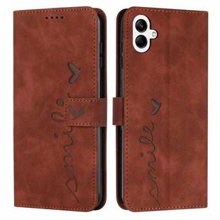 For Samsung Galaxy A07 4G Skin Feel Heart Embossed Leather Phone Case with Long Lanyard(Brown)