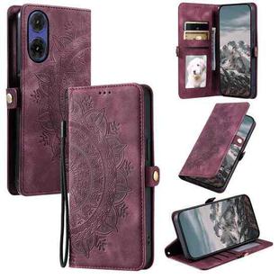 For Motorola Moto G85 Skin Feel Totem Embossed Leather Phone Case(Wine Red)