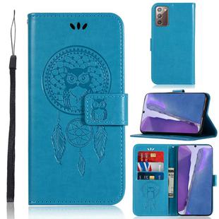 For Samsung Galaxy Note 20 Wind Chime Owl Embossing Pattern Horizontal Flip Leather Case, with Holder & Card Slots & Wallet(Blue)