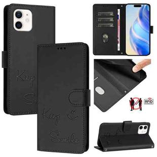 For iPhone 12 mini Smile Embossing RFID Leather Phone Case(Black)