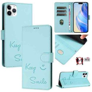 For iPhone 11 Pro Max Smile Embossing RFID Leather Phone Case(Mint Green)