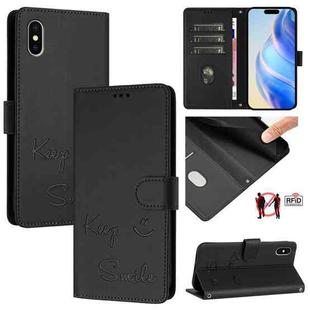 For iPhone X / XS Smile Embossing RFID Leather Phone Case(Black)