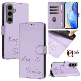 For Samsung Galaxy S24+ 5G Smile Embossing RFID Leather Phone Case(Light Purple)