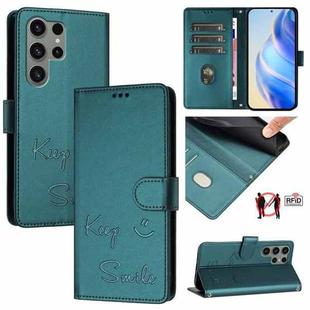 For Samsung Galaxy S23 Ultra 5G Smile Embossing RFID Leather Phone Case(Peacock Green)