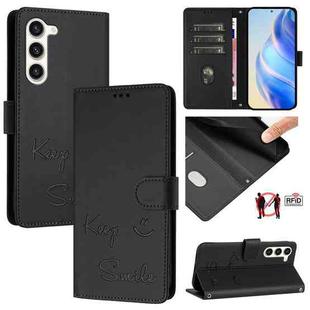 For Samsung Galaxy S23+ 5G Smile Embossing RFID Leather Phone Case(Black)