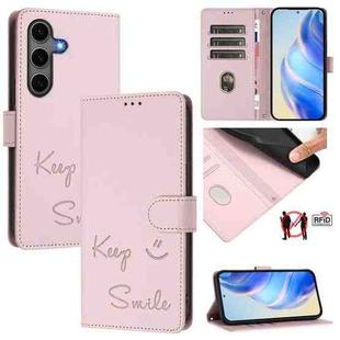 For Samsung Galaxy S25+ 5G Smile Embossing RFID Leather Phone Case(Pink)