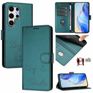 For Samsung Galaxy S25 Ultra 5G Smile Embossing RFID Leather Phone Case(Peacock Green)