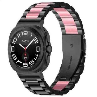 For Samsung Galaxy Watch Ultra 47mm Three Beads Stainless Steel Watch Band(Black Pink Black)