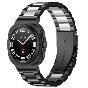 For Samsung Galaxy Watch Ultra 47mm Three Beads Stainless Steel Watch Band(Black Silver Black)