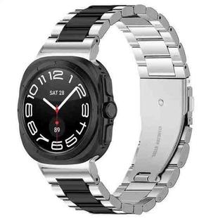 For Samsung Galaxy Watch Ultra 47mm Three Beads Stainless Steel Watch Band(Silver Black Silver)