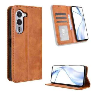 For Fujitsu Arrows Alpha F-51F Magnetic Buckle Retro Texture Leather Phone Case(Brown)