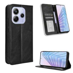 For Redmi Note 14 4G 163.25mm Magnetic Buckle Retro Texture Leather Phone Case(Black)