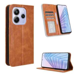 For Redmi Note 14 4G 164.84mm EU Version Magnetic Buckle Retro Texture Leather Phone Case(Brown)