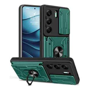 For Tecno Camon 40 Sliding Camshield TPU+PC Phone Case with Card Slot(Dark Green)