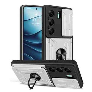 For Tecno Camon 40 Sliding Camshield TPU+PC Phone Case with Card Slot(White)