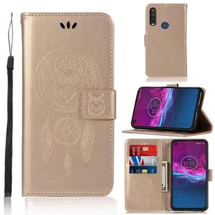 For Motorola Moto P40 Power Wind Chime Owl Embossing Pattern Horizontal Flip Leather Case, with Holder & Card Slots & Wallet(Gold)