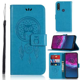 For Motorola Moto P40 Power Wind Chime Owl Embossing Pattern Horizontal Flip Leather Case, with Holder & Card Slots & Wallet(Blue)