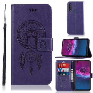 For Motorola Moto P40 Power Wind Chime Owl Embossing Pattern Horizontal Flip Leather Case, with Holder & Card Slots & Wallet(Purple)