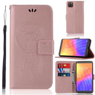 For Huawei Y5P / Honor 9s Wind Chime Owl Embossing Pattern Horizontal Flip Leather Case, with Holder & Card Slots & Wallet(Rose Gold)
