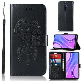 For Xiaomi Redmi 9 Wind Chime Owl Embossing Pattern Horizontal Flip Leather Case, with Holder & Card Slots & Wallet(Black)