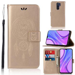 For Xiaomi Redmi 9 Wind Chime Owl Embossing Pattern Horizontal Flip Leather Case, with Holder & Card Slots & Wallet(Gold)